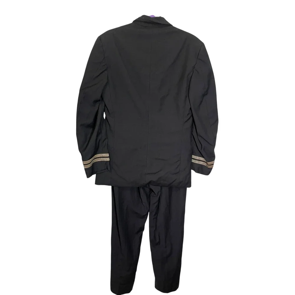 Vintage S. Davis Clothing 40R Black Suit Double Breasted Naval Officer Military
